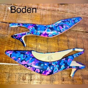BODEN Rare Floral Leather Slingback Kitten Heels Beautiful Spring Essential W8.5